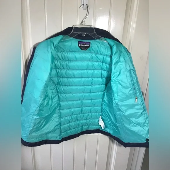 🏔Patagonia Down Sweater Jacket Full Zip Women Sz-Small Navy & Turquoise Quilted - Picture 12 of 12